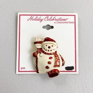 CHRISTOPHER RADKO Enamel Snowman Pin Brooch NEW Christmas Holiday Red White Gold